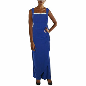 R&M Richards Maxi Dress 18 Women Blue Square Neck Sleeveless Embellished Formal